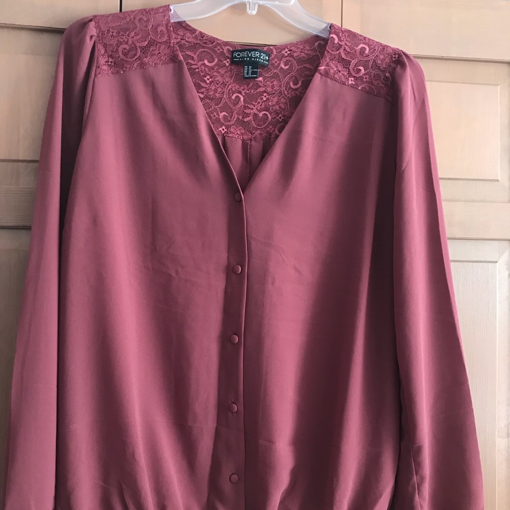 Mauve Button Up Blouse with Lace Detail